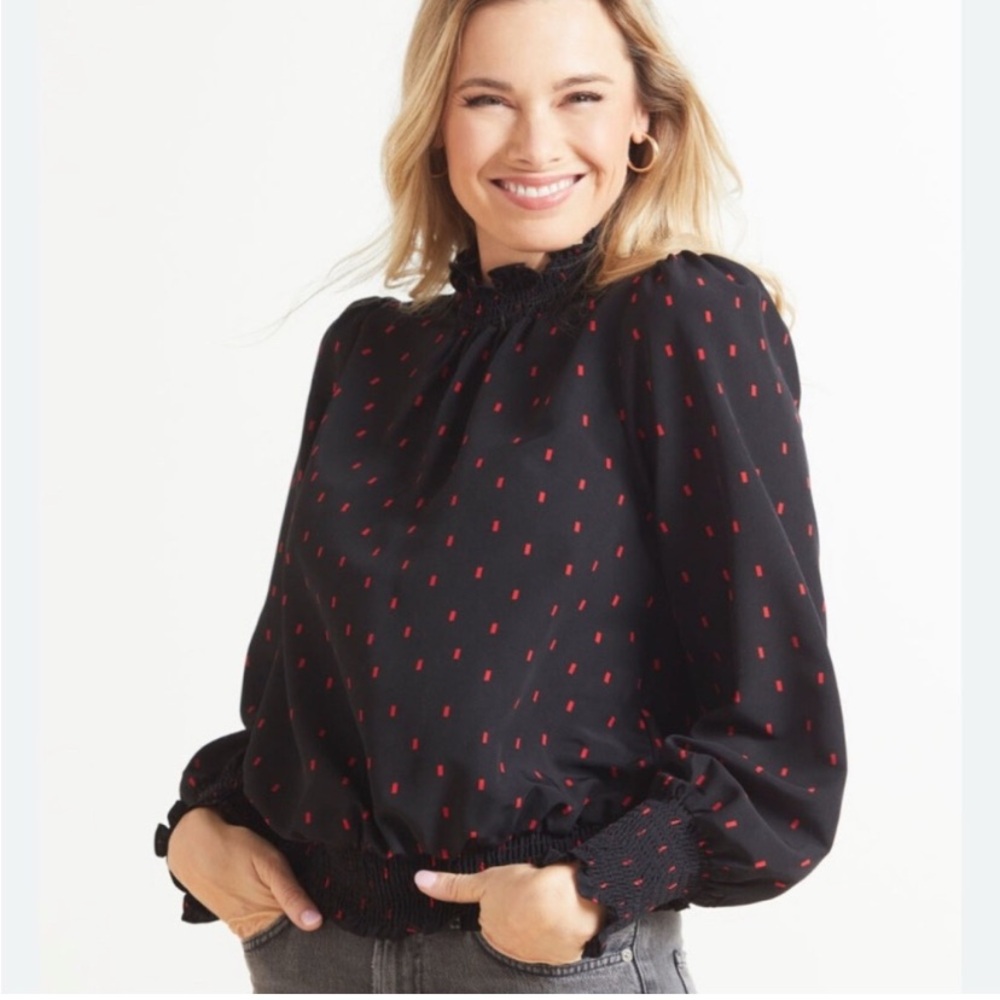 Sanctuary Black Blouse with Red Dots